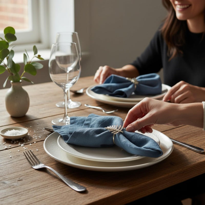 Eight Owls Linen Napkins â€“100% French Flax â€“ Stonewashed Pure Linen Cloth Napkins - Size 18 Inch x 18 Inch â€“ Set of 4 (Soft Teal Blue) - Image 4